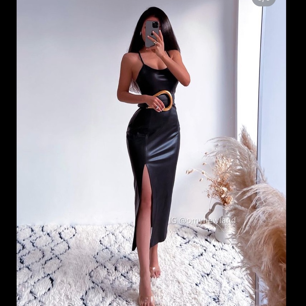 Zara FAUX LEATHER SLIP DRESS